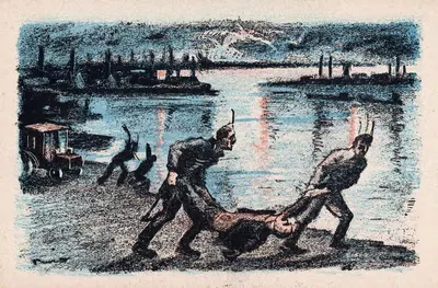Солдаты бросают человека в Дунай by Михай Биро, 1920 — digital art print download
