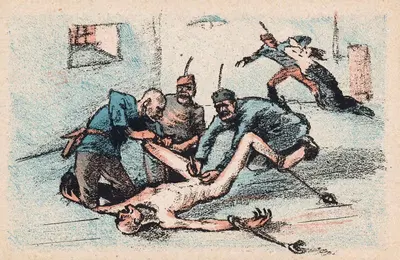 Солдаты калечат нагого человека by Михай Биро, 1920 — digital art print download