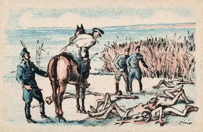 Миклош Хорти на лошади плюет на убитых людей by Михай Биро, 1920 — digital art print download