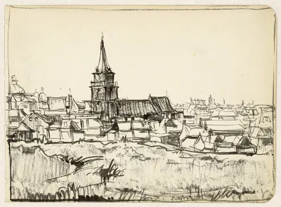 Вид на церковь среди низких домов в Шевенингене by Дик Кет, 1912 — digital art print download