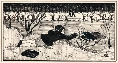 Девочка пытается спасти собаку из полыньи by А. Тинберген, 1925 — digital art print download