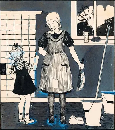 Девушка с уборочным инвентарем by А. Тинберген, 1925 — digital art print download