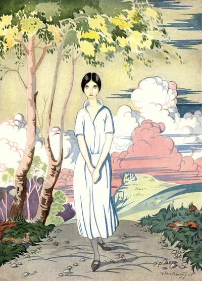 A young woman came along the road and stood gazing earnestly at this house by Thomas Mackenzie, 1926 — digital art print…