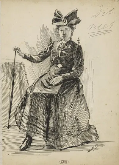 Portret van een zittende vrouw met wandelstok by Феликс Хесс, 1902 — digital art print download