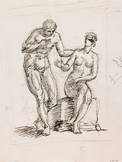 Study of a Standing Male Nude and Seated Female Nude by Filippo Pelagio Palagi — digital art print download