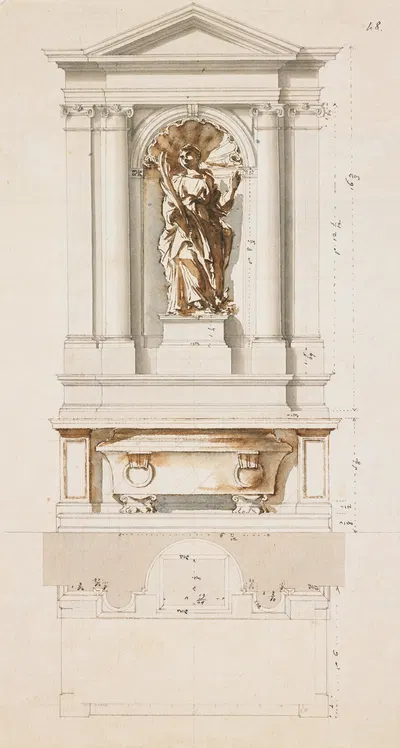 Elevation and Ground Plan of Altar Dedicated to Female Martyr by Фламинио Иннокенцо Миноцци — digital art print download