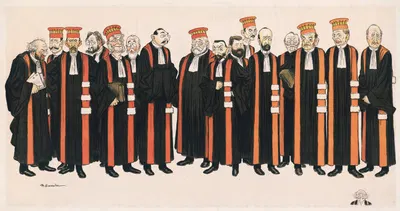 Men standing in robes with orange sashes and hats facing forward by Adrien Barrère, 1890 — digital art print download