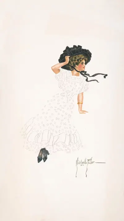 Woman seated holding onto hat and crossing ankles by Alice Luella Fidler, 1908 — digital art print download