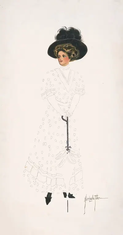 Woman with hat and umbrella by Alice Luella Fidler, 1908 — digital art print download