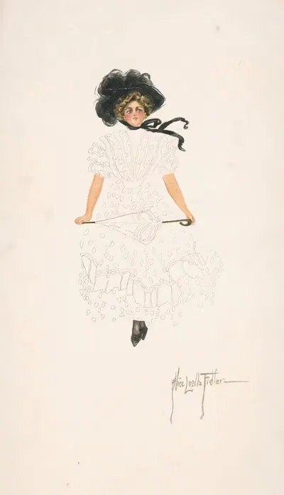 Woman with parasol and black hat by Alice Luella Fidler, 1908 — digital art print download