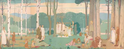 Men, women, and children at a picnic in the park by Frederick Cayley Robinson, 1900 — digital art print download