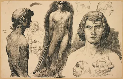 Sheet of Life Studies and Caricatures by Fritz Erler, 1892 — digital art print download