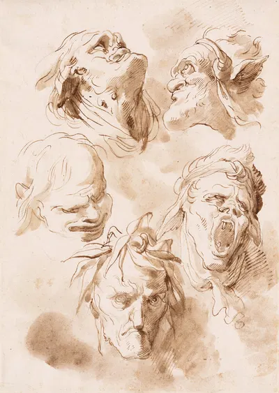 Five Grotesque Heads by Гаэтано Гандольфи — digital art print download