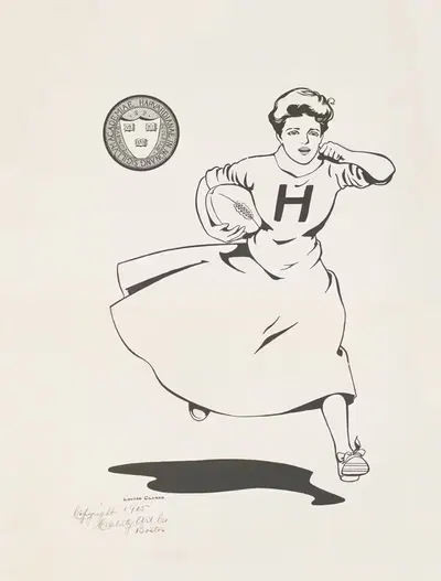 Женщина, играющая в футбол, Гарвардский университет by Луиза Кларк, 1905 — digital art print download