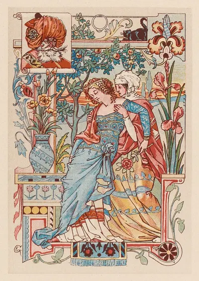 Femme assoupie dans les bras de sa servante by Eugène Grasset — digital art print download