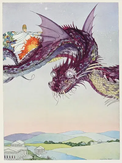She whipped up the snakes and ascended high over the city by Virginia Frances Sterrett, 1921 — digital art print download