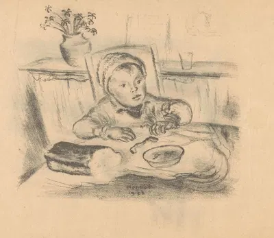 Kind met muts aan tafel by Хенк Генриэт, 1933 — digital art print download
