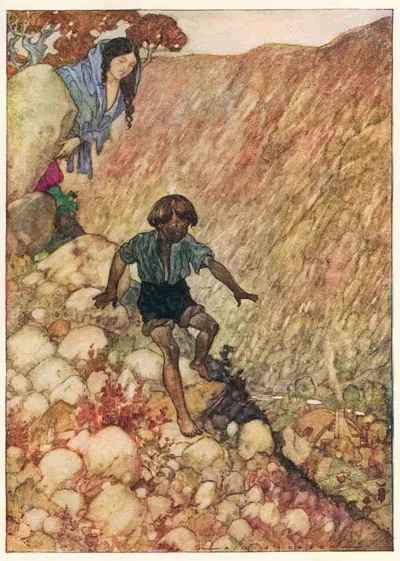 Down he went, like a brave little man as he was by Alfred Edward Frederick Jackson, 1948 — digital art print download