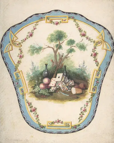 Design for a Firescreen with Picnic Scene and Playing Cards by Eugène Charpentier — digital art print download