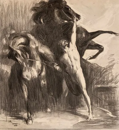 Automédon et les chevaux d'Achille by Анри Реньо, 1868 — digital art print download