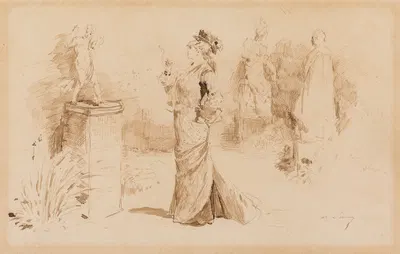 Woman with Garden Statues by Анри Сомм, c. 1890 — digital art print download