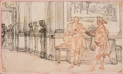 Two Gentlemen Standing in the Corridor of a Palace, I by Hubert François Bourguignon Gravelot — digital art print download
