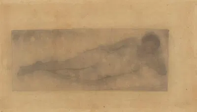 Vrouwelijk naakt, liggend naar rechts, het hoofd steunend op de linkerhand by Ян Манкес, 1912 — digital art print download