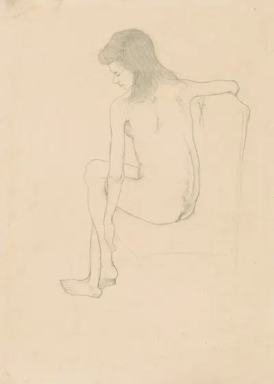 Vrouwelijk naakt, op de rug gezien, zittend op een stoel by Ян Манкес, 1913 — digital art print download