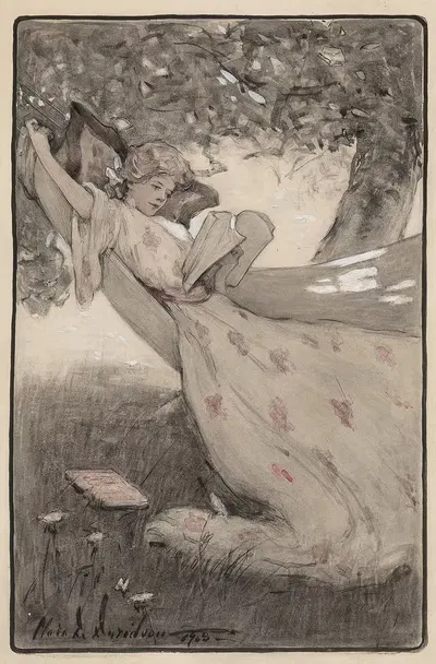 Пэтти сидит в гамаке by Клара Д. Дэвидсон, 1908 — digital art print download