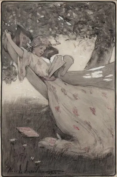 Патти сидит в гамаке by Клара Д. Дэвидсон, 1908 — digital art print download