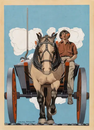 Man riding a horse drawn cart by Coles Phillips, 1921 — digital art print download
