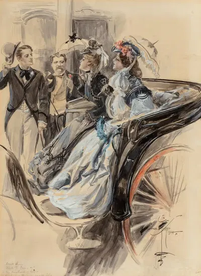 Прогулка на карете by Харрисон Фишер, 1904 — digital art print download