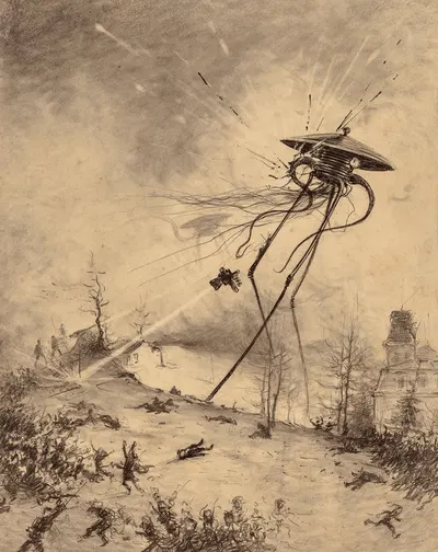 Марсианская боевое устройство, пораженное снарядом by Энрике Алвим Корреа, 1906 — digital art print download