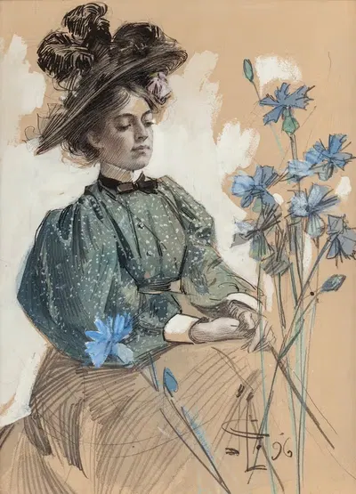 Дама с цветами by Джозеф Кристиан Лейендеккер, 1896 — digital art print download