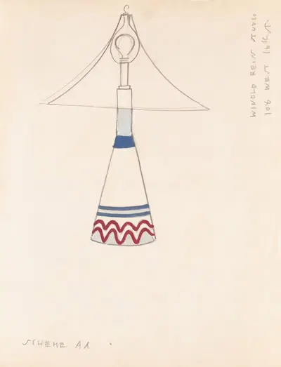 Designs for lamps with triangular shades.] [Design with white, red, and metallic silver by Winold Reiss, 1926 — digital art…