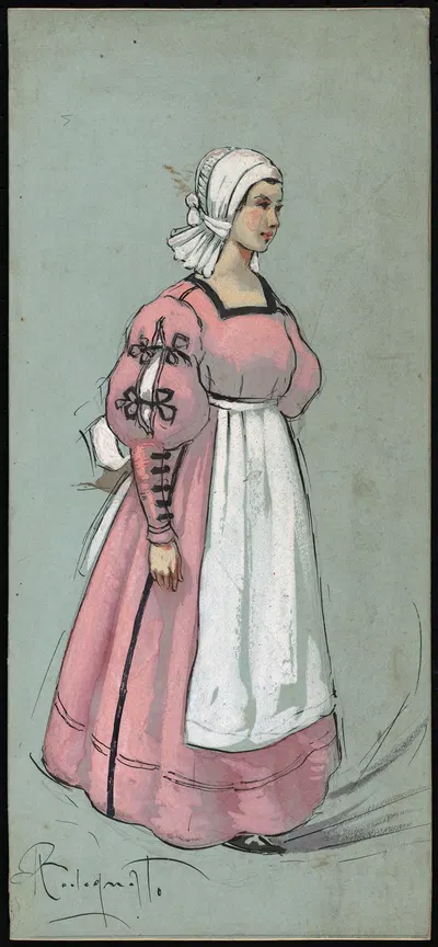 Женщина в розовом платье до пола в три четверти профиля by Плиний Кодогнато — digital art print download