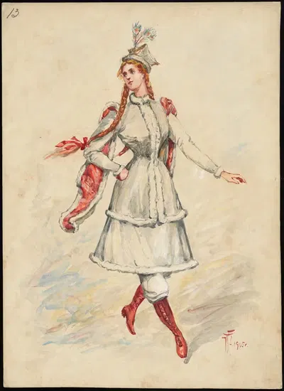 Unidentified Italian opera costume design plate 13 by W. Fasienski, 1905 — digital art print download