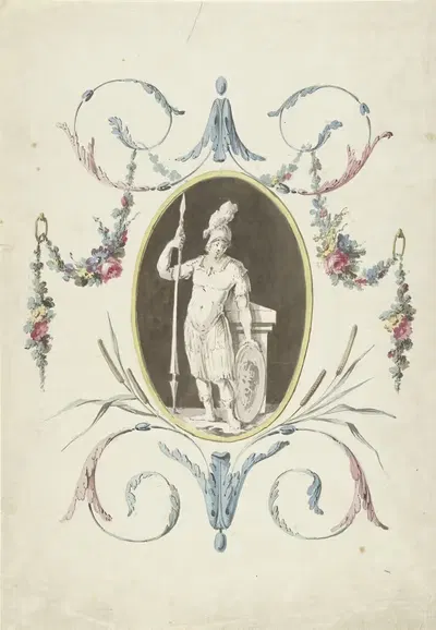 Проект для украшения комнаты с панно с стоящим воином by Абрахам Мертенс, 1767 - 1823 — digital art print download
