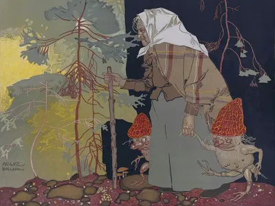 Hexe mit Pilzmännchen by Franz Wacik — digital art print download