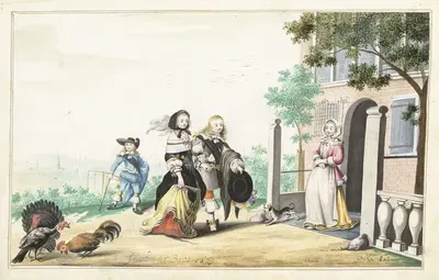 Стел приветствует даму у двери загородного дома by Гезина тер Борх, 1659 — digital art print download