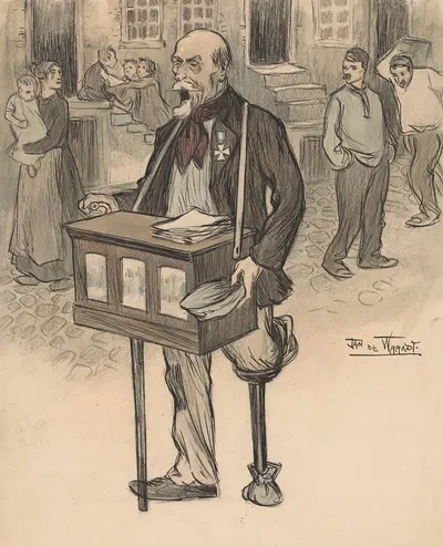 Oud-generaal als straatmuzikant by Jan de Waardt, 1895 - 1899 — digital art print download