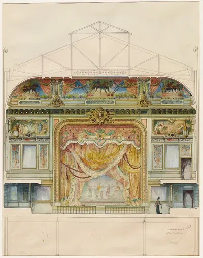 Élévation intérieure de la salle de l'Olympia, côté scène by Léon Carle — digital art print download