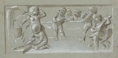 Fries met kokende, etende en musicerende putti by Йохан Бракенсик — digital art print download