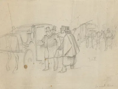 Man bij een taxi tussen andere chauffeurs by Йохан Бракенсик — digital art print download