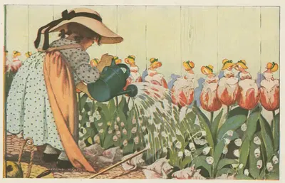 Mary, Mary, quite contrary, how does your garden grow by Jessie Willcox Smith, 1918 — digital art print download