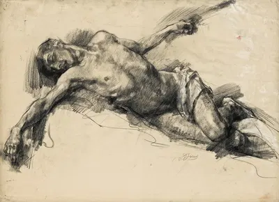 Reclining male nude by Иоганнес Хендрикус Юррес — digital art print download