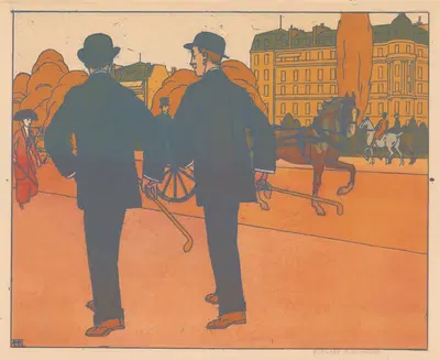 Два гуляющих мужчины в цилиндрах by Бернар Буте де Моновель, 1894 - 1949 — digital art print download