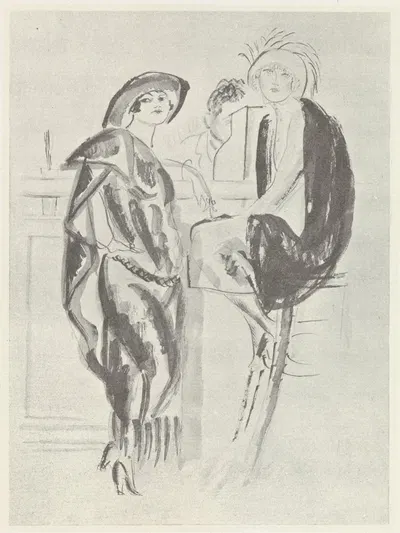Two women at a bar by Chas Laborde, 1921 — digital art print download