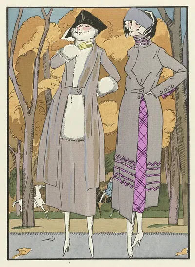 Le retour des autans ; Tailleur et Robe d'après-midi, de Doeuillet by Fernand Siméon, 1920 — digital art print download