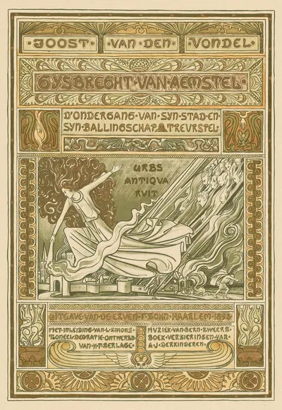 Titelpagina ontwerp voor; Joost van den Vondel, Gysbreght van Aemstel,after Tresling & Comp by Антон Деркиндерен, 1893 —…